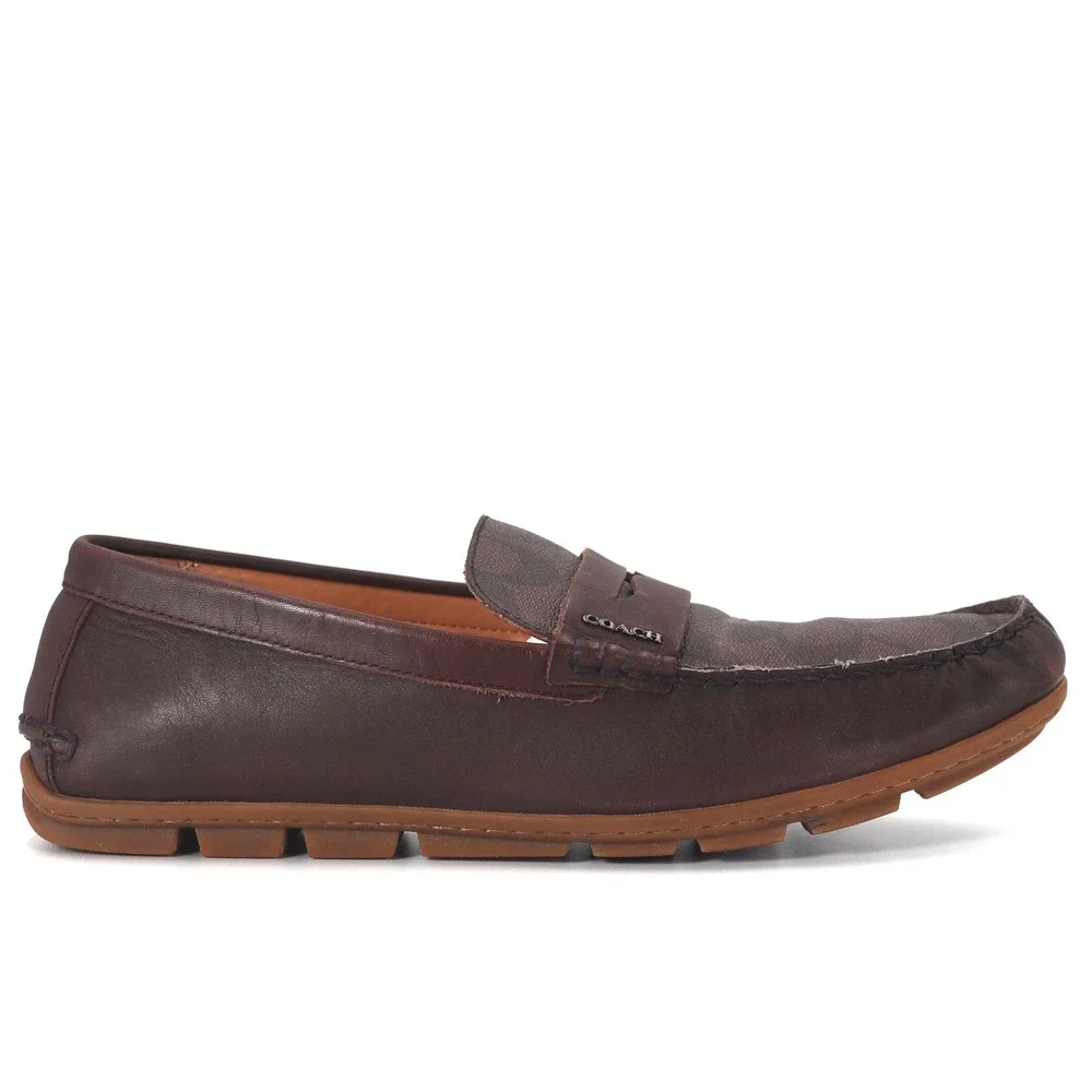 Coach Loafers Mens 8.5D Brown Signature Canvas Penny Driver Casual G2983